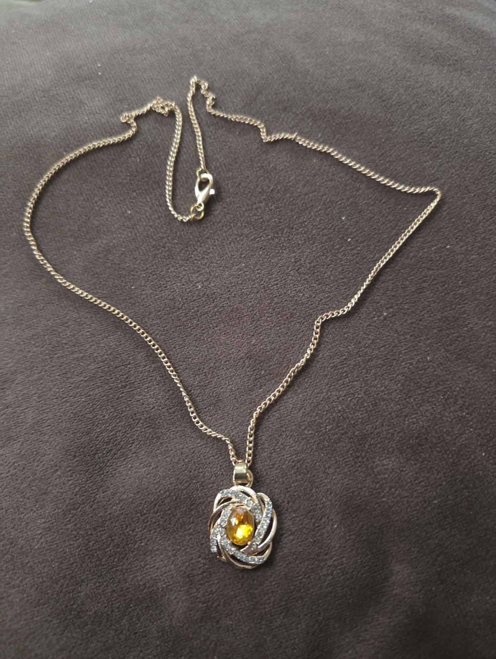 Golden Zircon Swirl Pendant Necklace with Clear Crystals - NWOT